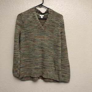 J. Jill Women’s Multicolor Cable Knit Pullover Sweater V Neck Medium